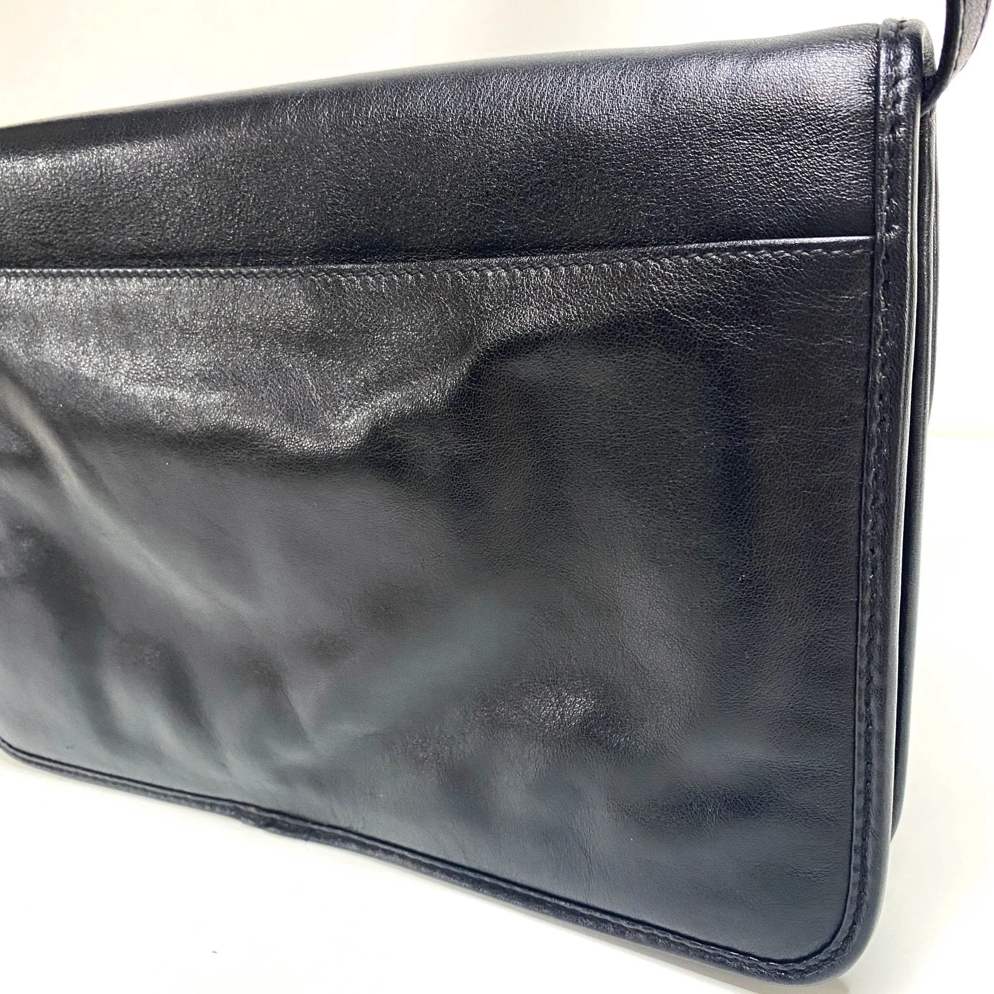 Triomphe Hardware Black Leather Flap Crossbody Bag