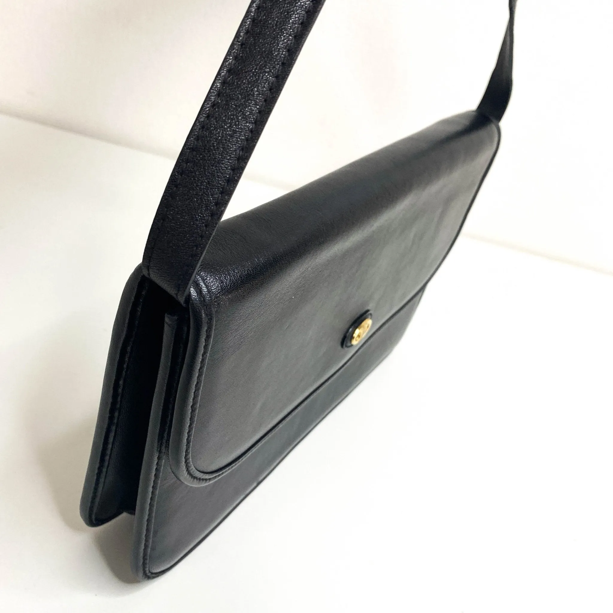 Triomphe Hardware Black Leather Flap Crossbody Bag