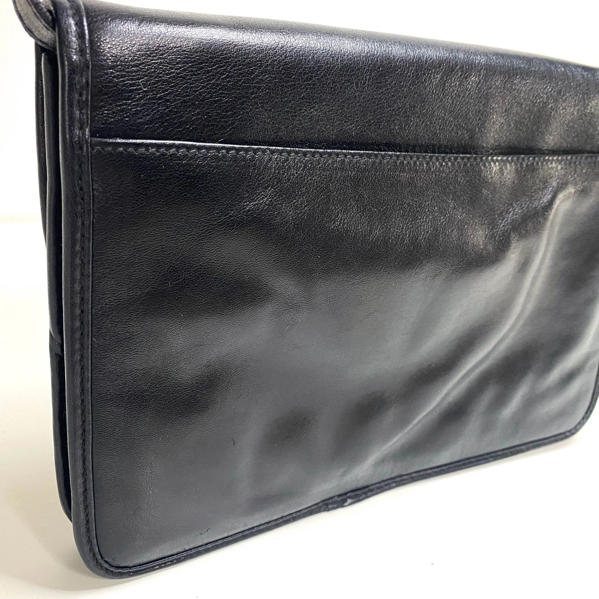 Triomphe Hardware Black Leather Flap Crossbody Bag