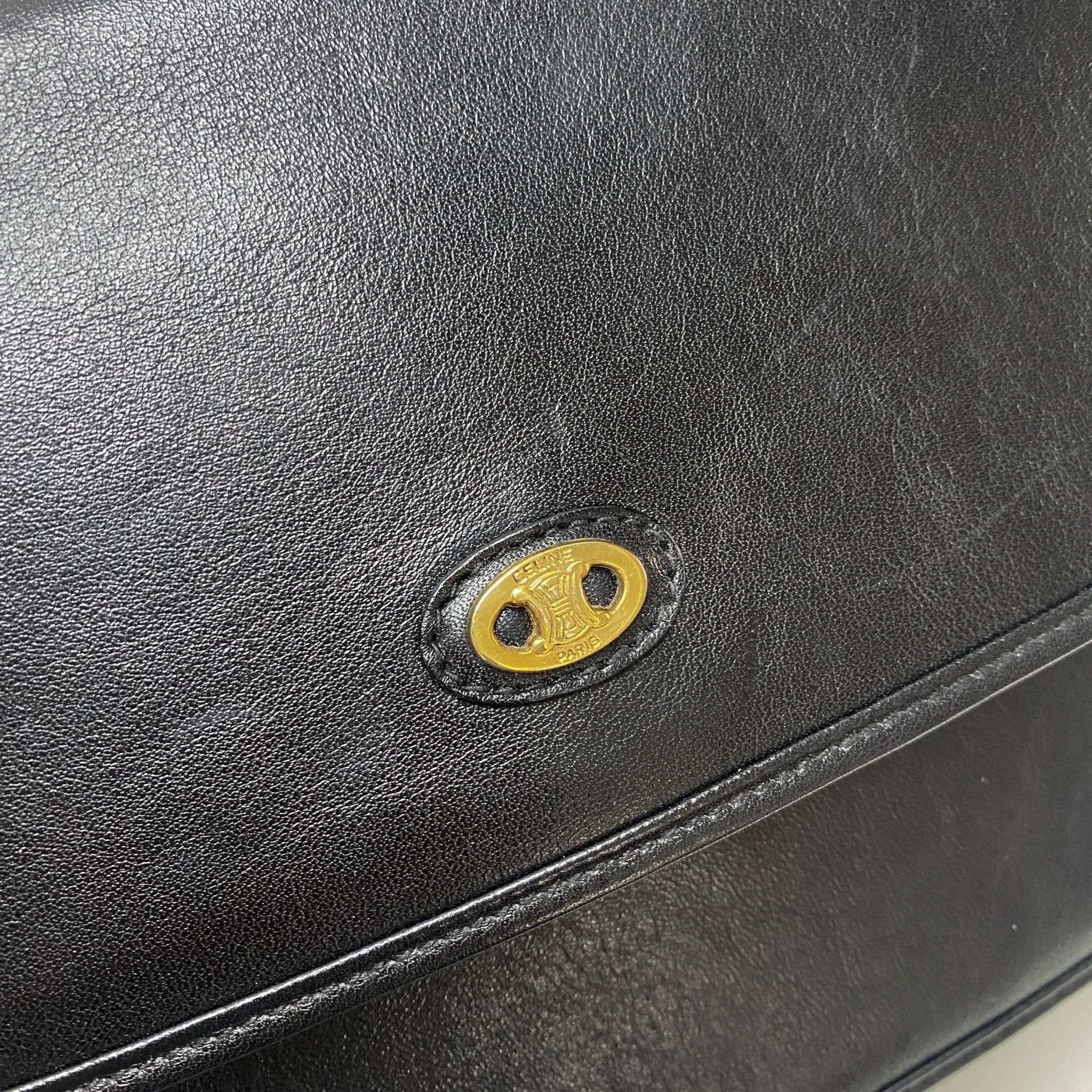 Triomphe Hardware Black Leather Flap Crossbody Bag