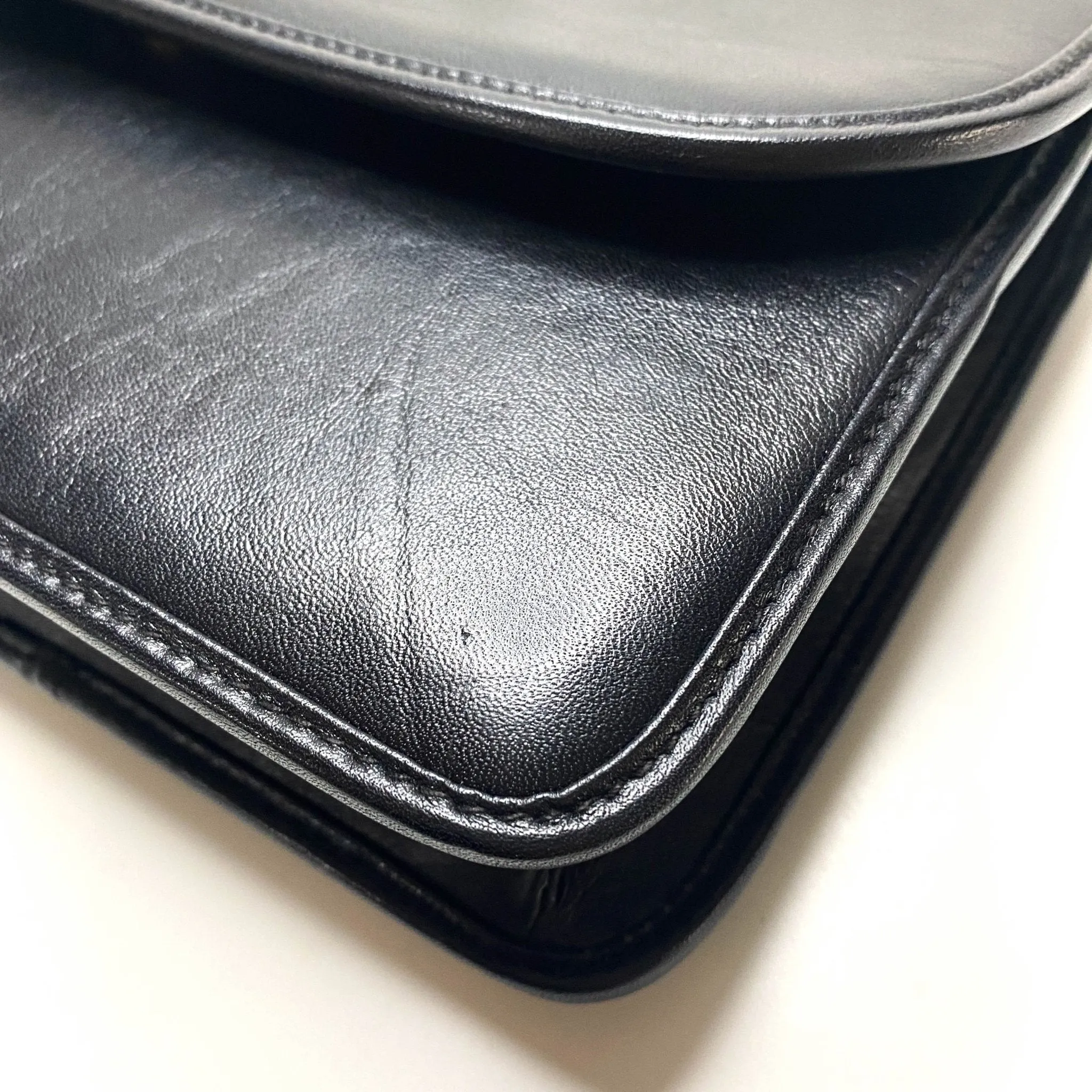 Triomphe Hardware Black Leather Flap Crossbody Bag