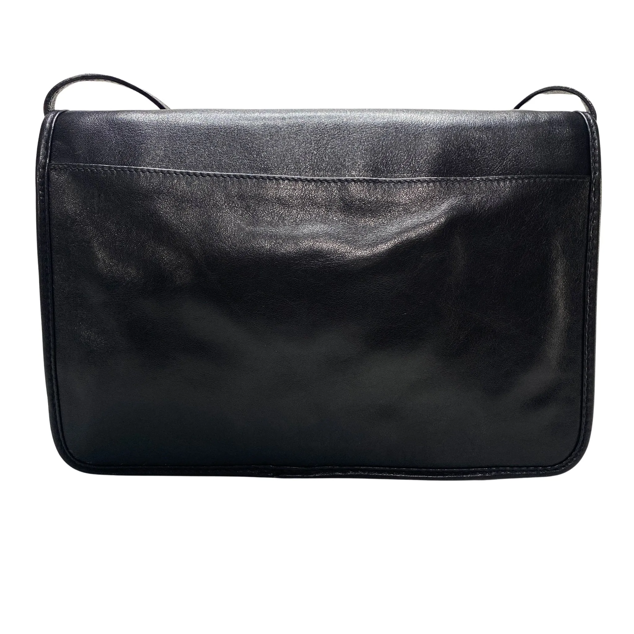 Triomphe Hardware Black Leather Flap Crossbody Bag