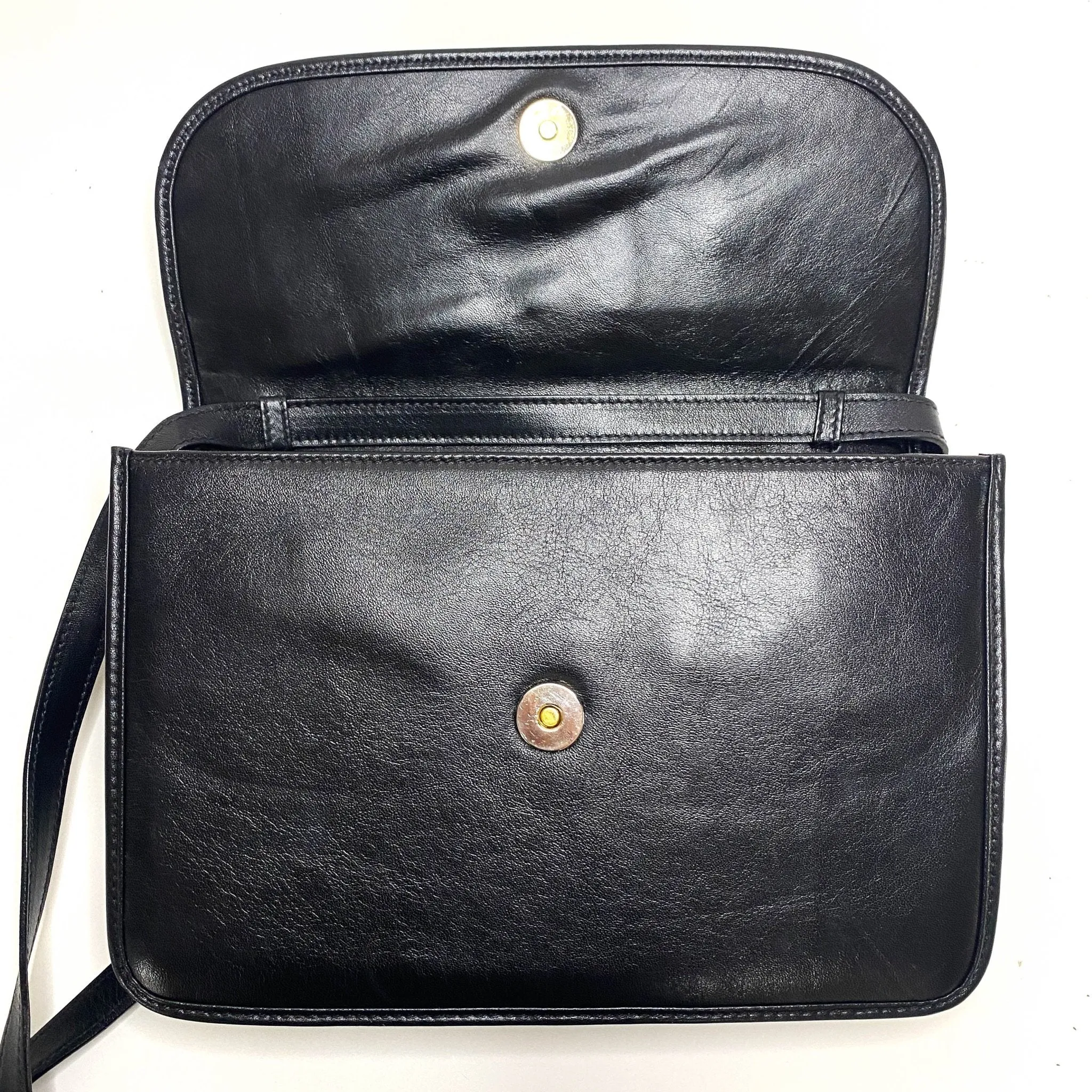 Triomphe Hardware Black Leather Flap Crossbody Bag