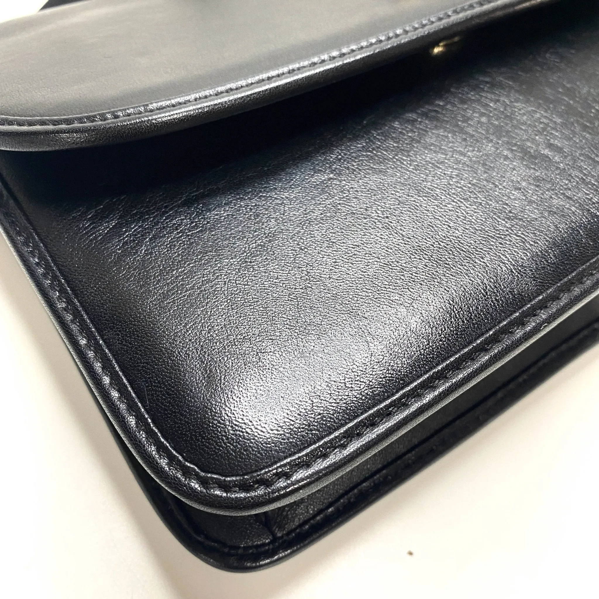 Triomphe Hardware Black Leather Flap Crossbody Bag
