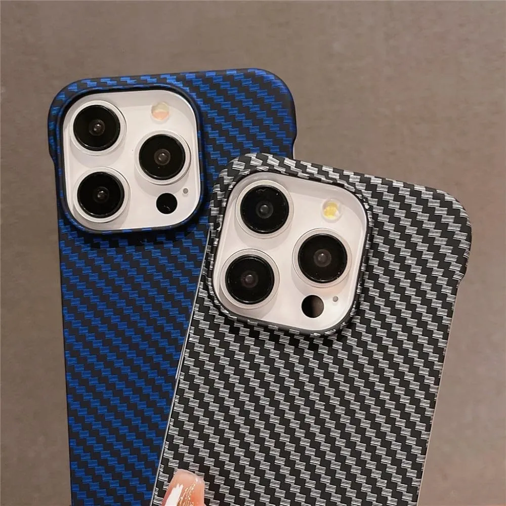 Ultra Thin Carbon Fibre Pattern Frameless Phone Case for iPhone 15 11 12 13 14 Pro Max Mini XR X XS 7 8 Plus SE Slim Hard Cover,Gold,for iPhone Xs Max
