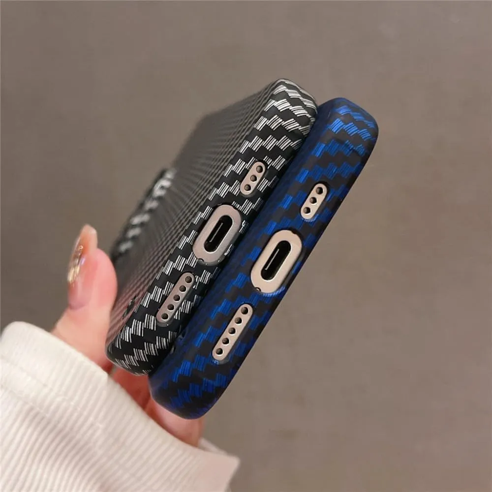 Ultra Thin Carbon Fibre Pattern Frameless Phone Case for iPhone 15 11 12 13 14 Pro Max Mini XR X XS 7 8 Plus SE Slim Hard Cover,Gold,for iPhone Xs Max