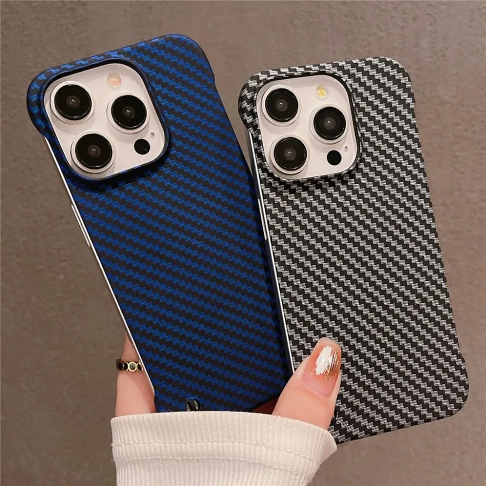 Ultra Thin Carbon Fibre Pattern Frameless Phone Case for iPhone 15 11 12 13 14 Pro Max Mini XR X XS 7 8 Plus SE Slim Hard Cover,Gold,for iPhone Xs Max