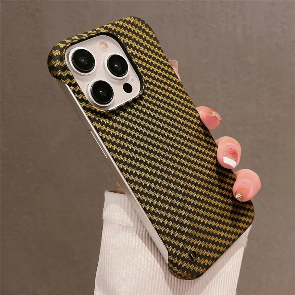 Ultra Thin Carbon Fibre Pattern Frameless Phone Case for iPhone 15 11 12 13 14 Pro Max Mini XR X XS 7 8 Plus SE Slim Hard Cover,Gold,for iPhone Xs Max