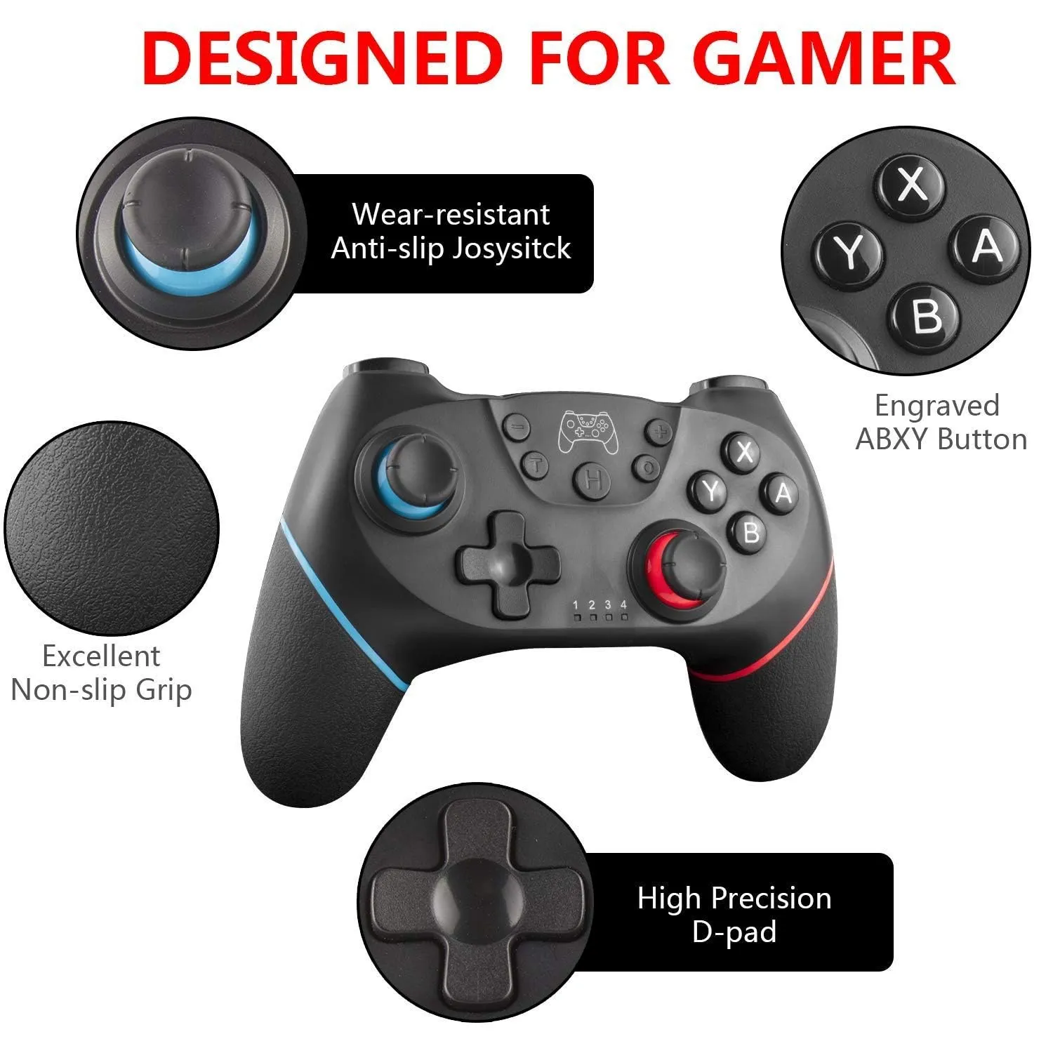 Upgraded Wireless Controller for Switch/Lite/OLED Pro Controller for Switch Remote Joystick Gamepad Supports Wake up, Gyro Axis, Turbo, Dual Vibration and Screenshot Function