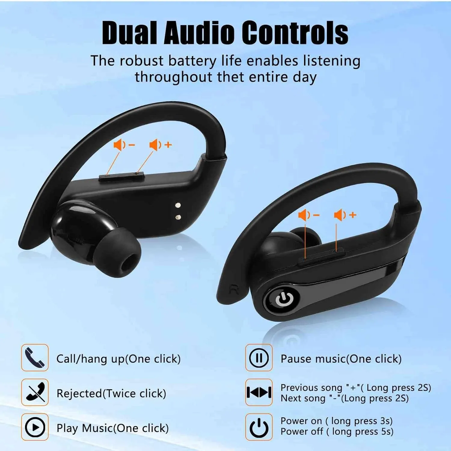 UrbanX Challenger Series Sports Earphones Wireless Bluetooth with Built-in Mic, 200H Superior Playtime, Immersive Sound, Quick-Pair, Secure Fit, IPX7 Waterproof, Compatible with Black Shark - Black