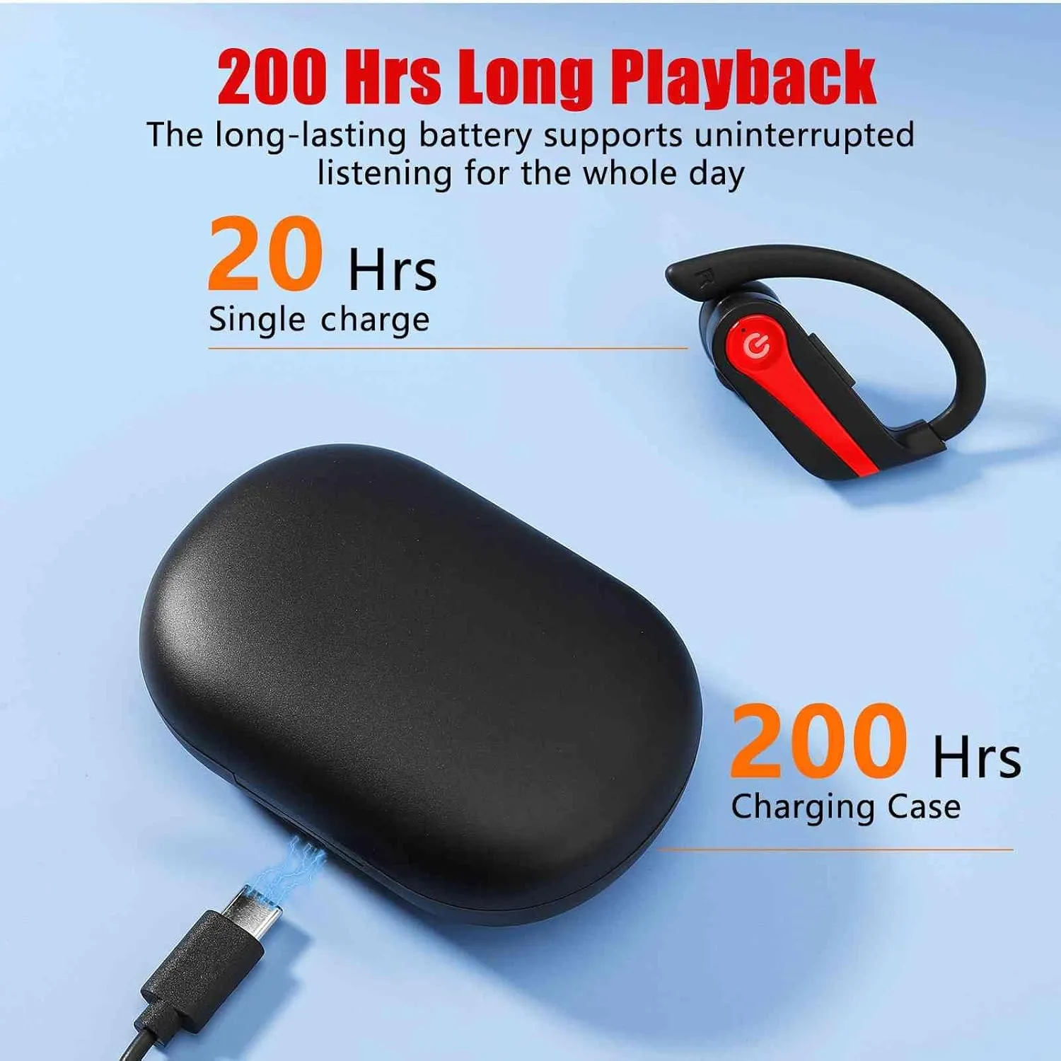 UrbanX Challenger Series Sports Earphones Wireless Bluetooth with Built-in Mic, 200H Superior Playtime, Immersive Sound, Quick-Pair, Secure Fit, IPX7 Waterproof, Compatible with Black Shark - Red