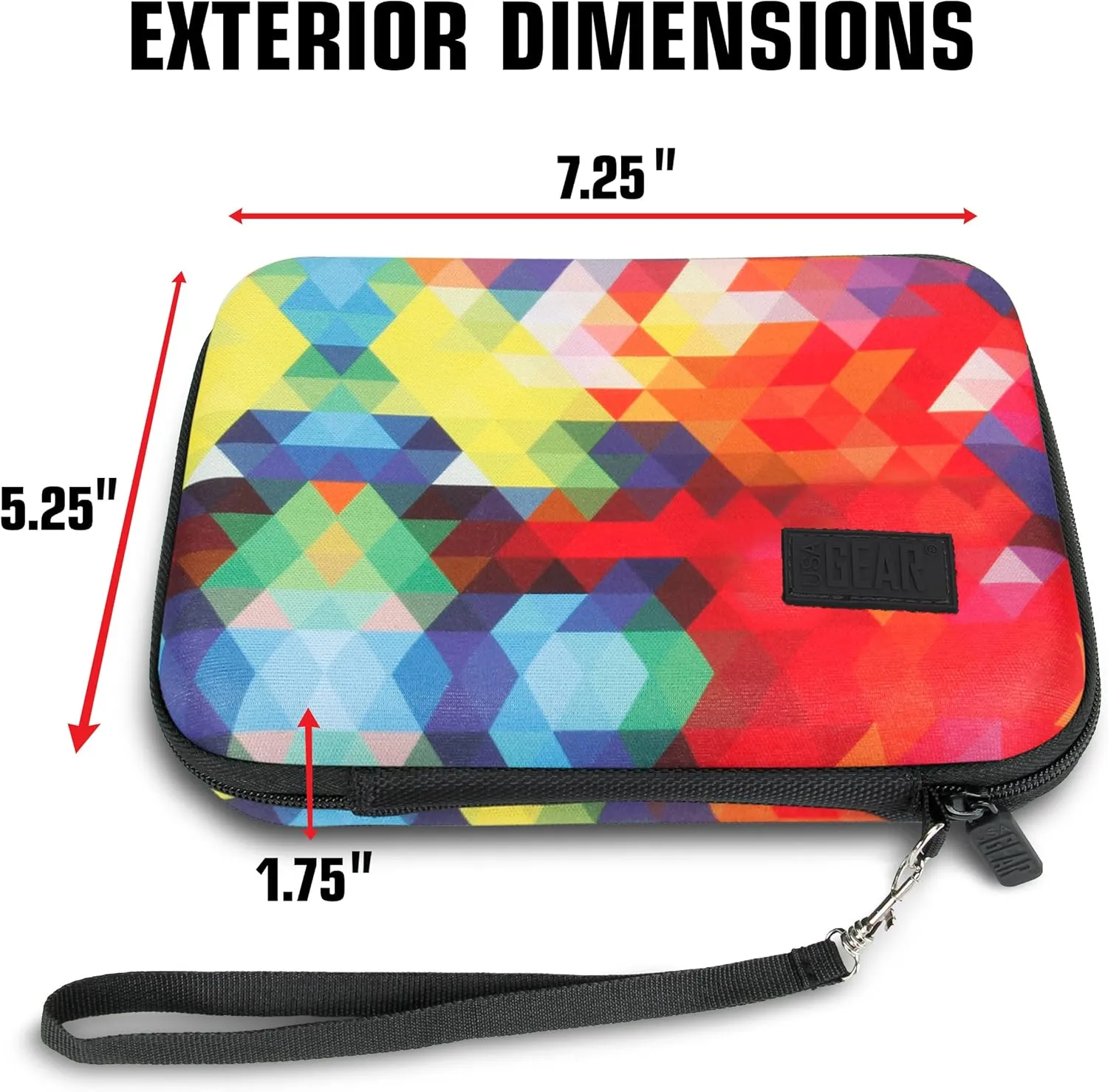 USA GEAR Travel Electronics Organizer - 6.5 Inch Zipper Case with Hard Shell Case Exterior and Accessory Pocket - Fits Chargers, Accessories, Cable, Batteries, Hotspots, GPS and More - Geometric
