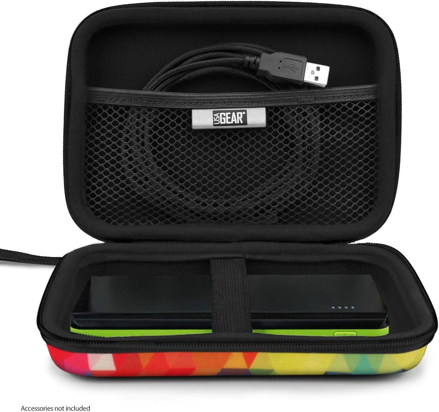USA GEAR Travel Electronics Organizer - 6.5 Inch Zipper Case with Hard Shell Case Exterior and Accessory Pocket - Fits Chargers, Accessories, Cable, Batteries, Hotspots, GPS and More - Geometric