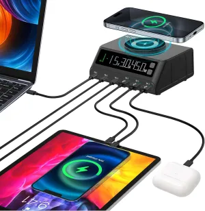 USB C Charging Station for Multiple Devices,110W 6-Ports GaN Chargers Block,Magnetic Wireless Multi Charging Station Dock for iPod, iPhone, iPad, Laptop,Samsung,Tablet, Android Devices Black