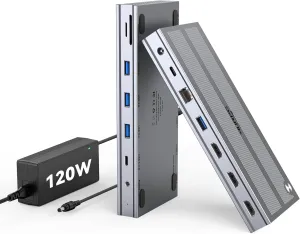 USB C Docking Station 3 Monitors with 120W Power Adapter, Displaylink Docking Station 3 HDMI for MacBook/Mac mini M4, Windows, and Chrome with USB C(3 HDMI, 5 USB, Ethernet, SD/microSD)