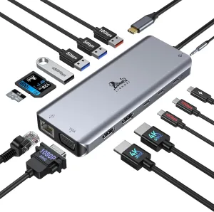 USB C Docking Station Dual Monitor for Laptop, LIONWEI 14-in-1 USB-C Hub with Triple Display, 2 HDMI   VGA, Ethernet, 6 USB A/C 3.0/2.0, PD, SD/TF, Audio, USBC Dock for Surface/HP/Dell/Lenovo/MacBook