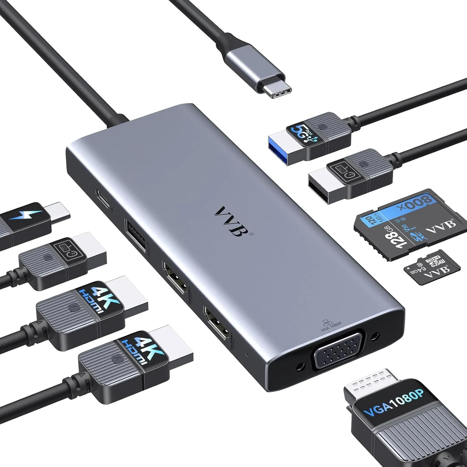 USB C Docking Station Dual Monitor HDMI Adapter for Dell HP Lenovo,Laptop Docking Station 3 Monitors USB C Hub Multiple Adapter Dongle with 2 HDMI 4K VGA 100W PD Charger 3 USB Port SD/TF Card Reader