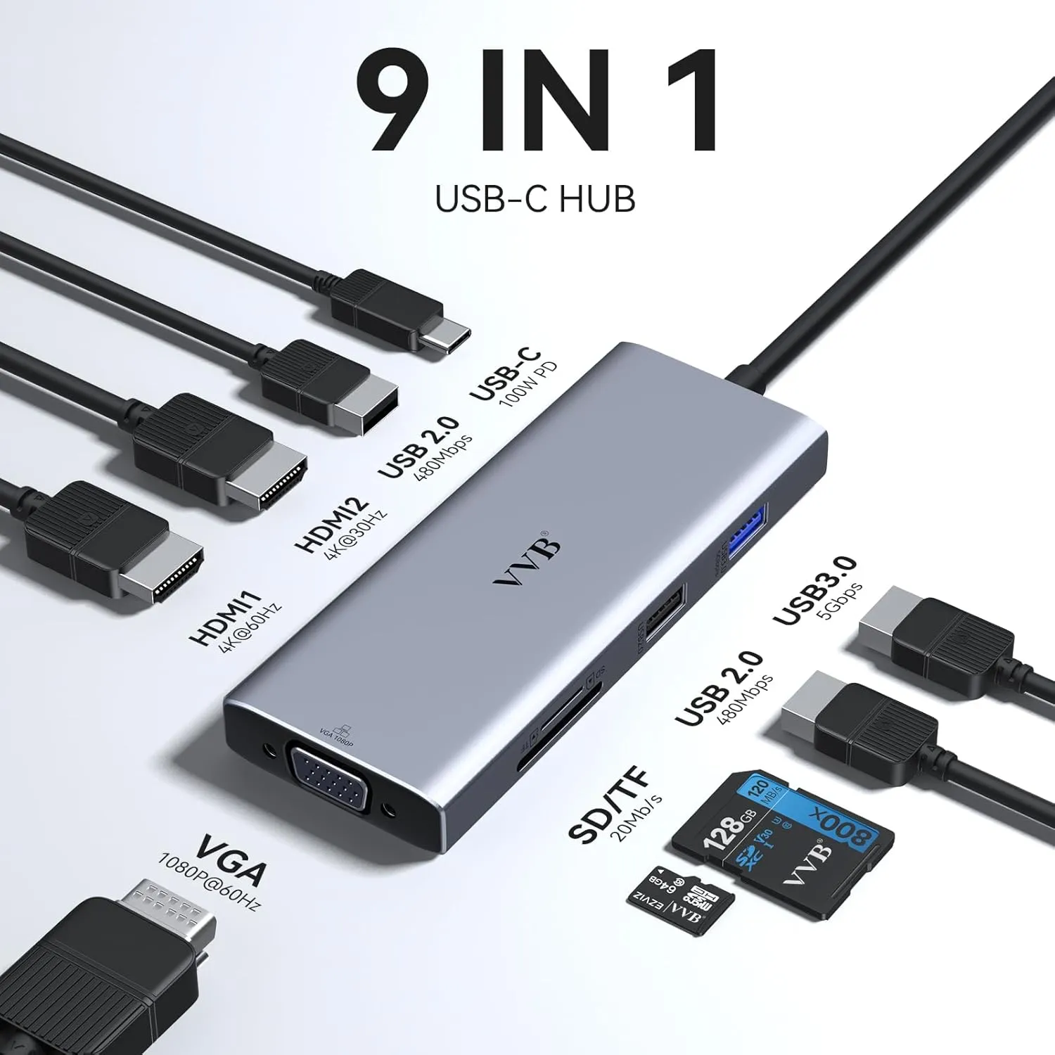 USB C Docking Station Dual Monitor HDMI Adapter for Dell HP Lenovo,Laptop Docking Station 3 Monitors USB C Hub Multiple Adapter Dongle with 2 HDMI 4K VGA 100W PD Charger 3 USB Port SD/TF Card Reader