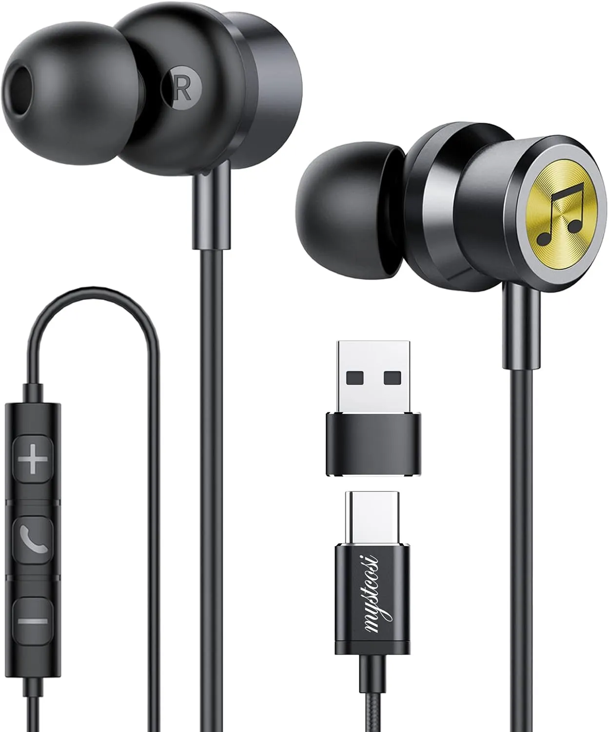 USB C Earphones with Microphone in-Ear Headphones Wired Earbuds USB Type C Earphones for iPhone 15 Pro Max iPad Plus Pixel 8 7, Magnetic USB C Headphones for Samsung Galaxy S23 Ultra S22 S21