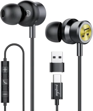 USB C Earphones with Microphone in-Ear Headphones Wired Earbuds USB Type C Earphones for iPhone 15 Pro Max iPad Plus Pixel 8 7, Magnetic USB C Headphones for Samsung Galaxy S23 Ultra S22 S21