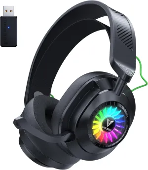 Vakedy HW10 Wireless Gaming Headset for PS5,PS4,PC,2.4GHz Bluetooth Gaming Headphones with Noise Cancelling Microphone,50Hr Battery Gamer Headset for Switch, Laptop,Mobile,Mac,Cool RGB (Black)