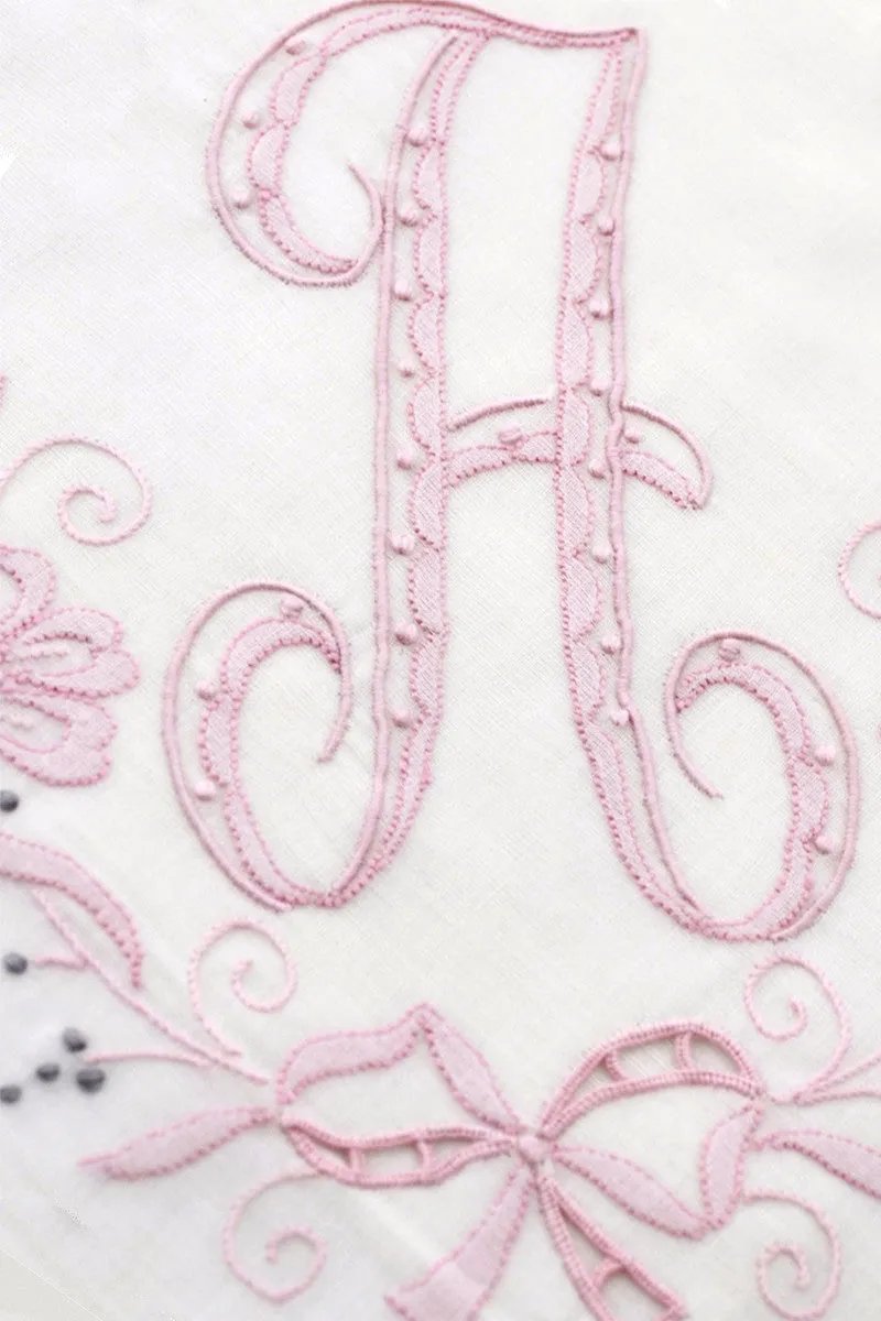 Vintage Madeira Monogrammed Pink Initial A Handkerchief w/Tag