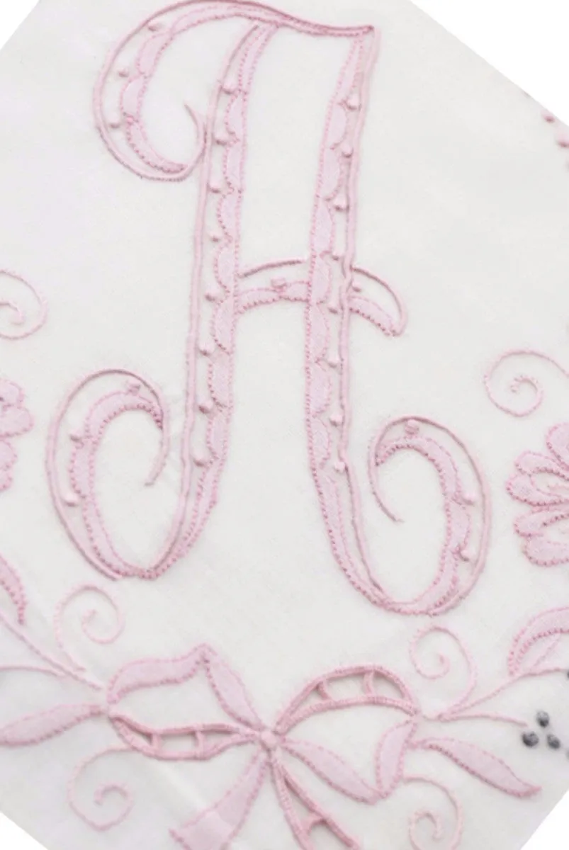 Vintage Madeira Monogrammed Pink Initial A Handkerchief w/Tag