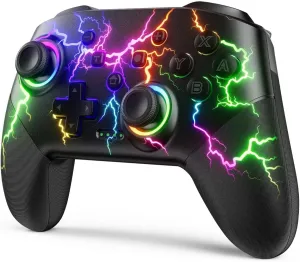 VOYEE Switch Controllers Compatible with Switch/Lite/OLED/Windows/iOS/Android, 1000mAh Programmable RGB Lightning LED, Wireless Pro Controller with One Key Pairing/Wake Up/Turbo/Vibration