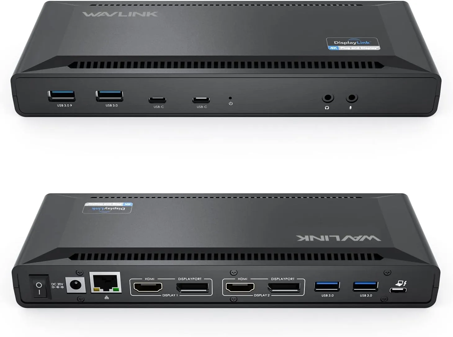 WAVLINK DisplayLink Laptop Docking Station - Dual Monitors 5K/4K@60Hz, 100W Charging - Thunderbolt 4/3, USB-C/A - M1 M2 Mac, Windows, Chrome, Ubuntu - 2HDMI, 2DP, 6 USB Ports, 130W Power, LAN, Audio
