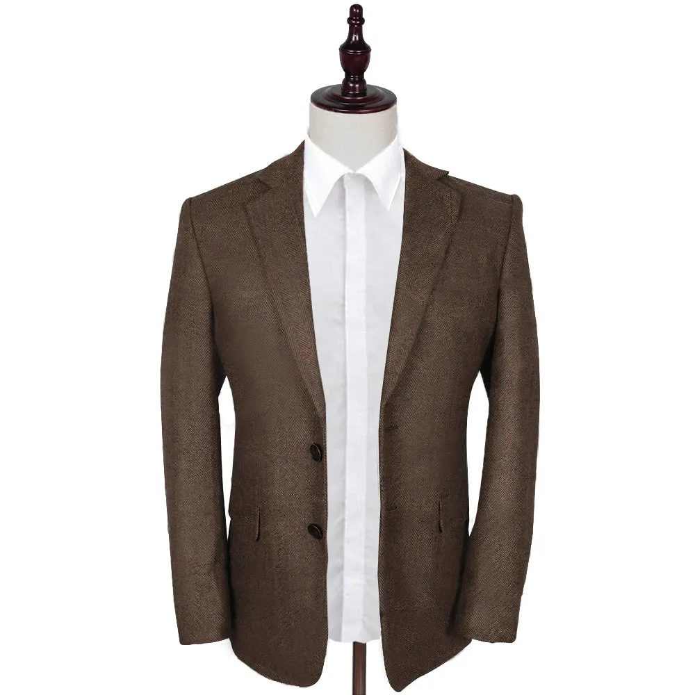 Wedding Brown Herringbone 2 Piece Tweed Suit