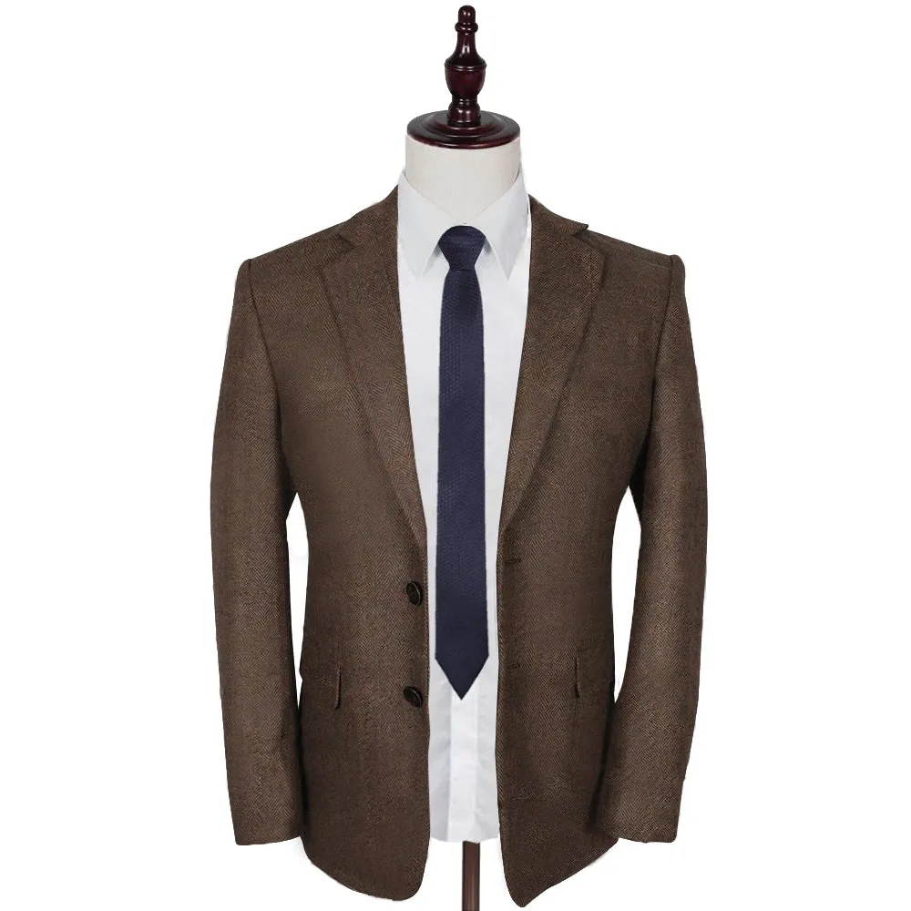 Wedding Brown Herringbone 2 Piece Tweed Suit