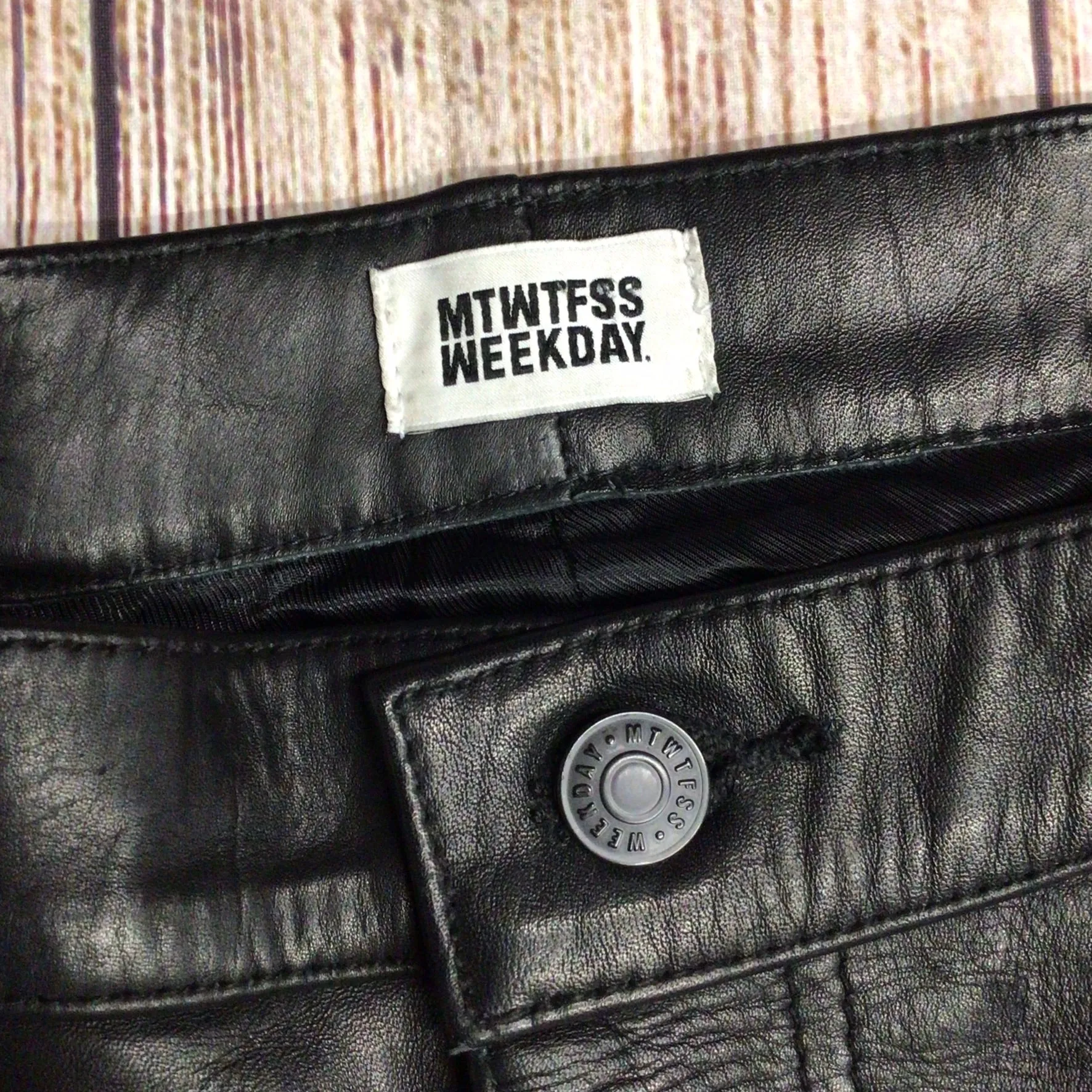 Weekday MTWTFSS Black Leather Sharp Trousers Size W32 L32