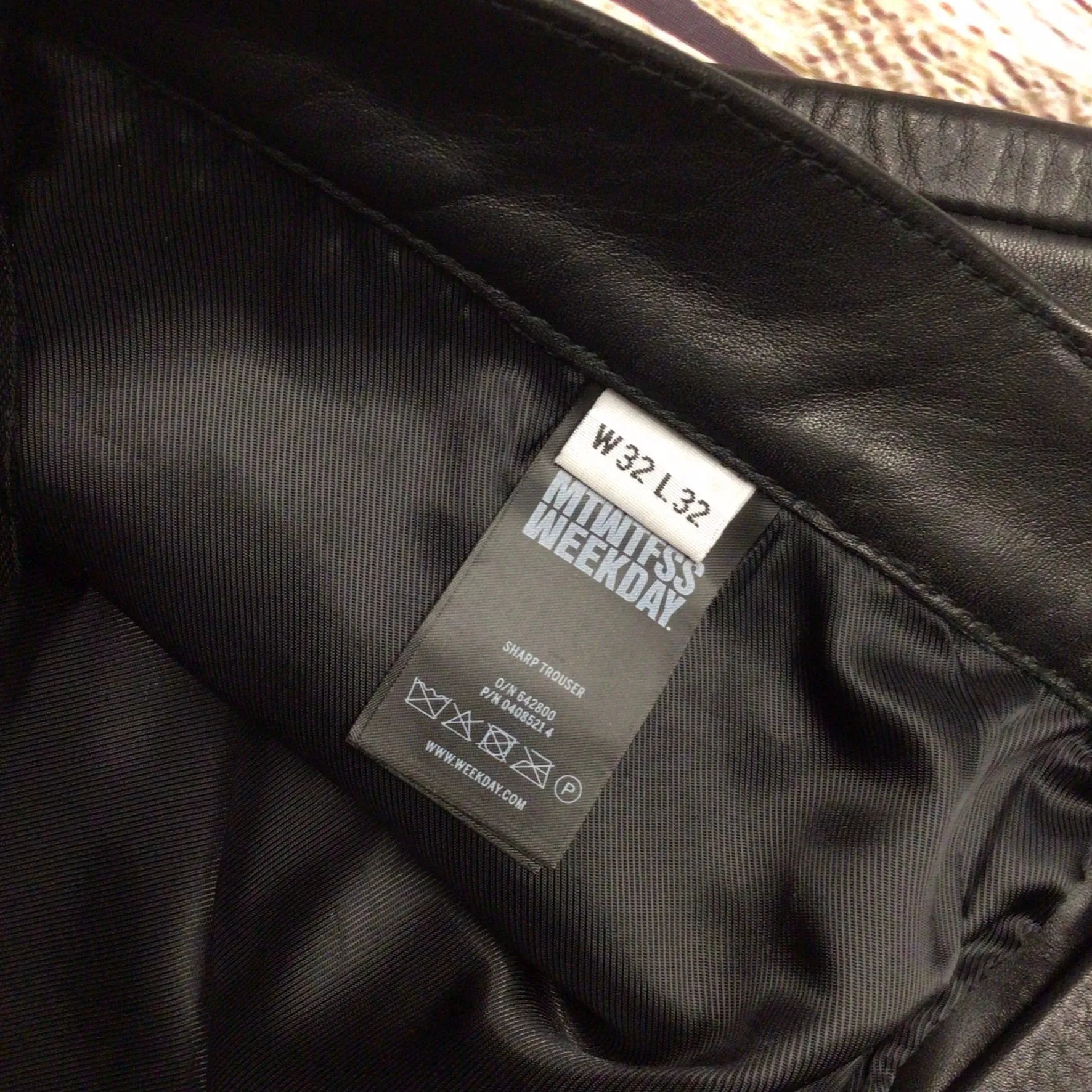 Weekday MTWTFSS Black Leather Sharp Trousers Size W32 L32