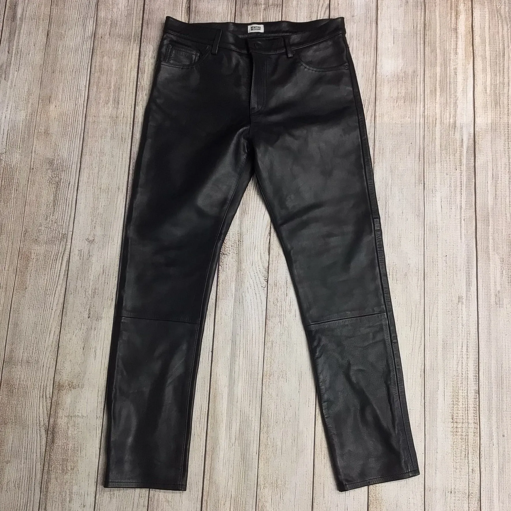 Weekday MTWTFSS Black Leather Sharp Trousers Size W32 L32