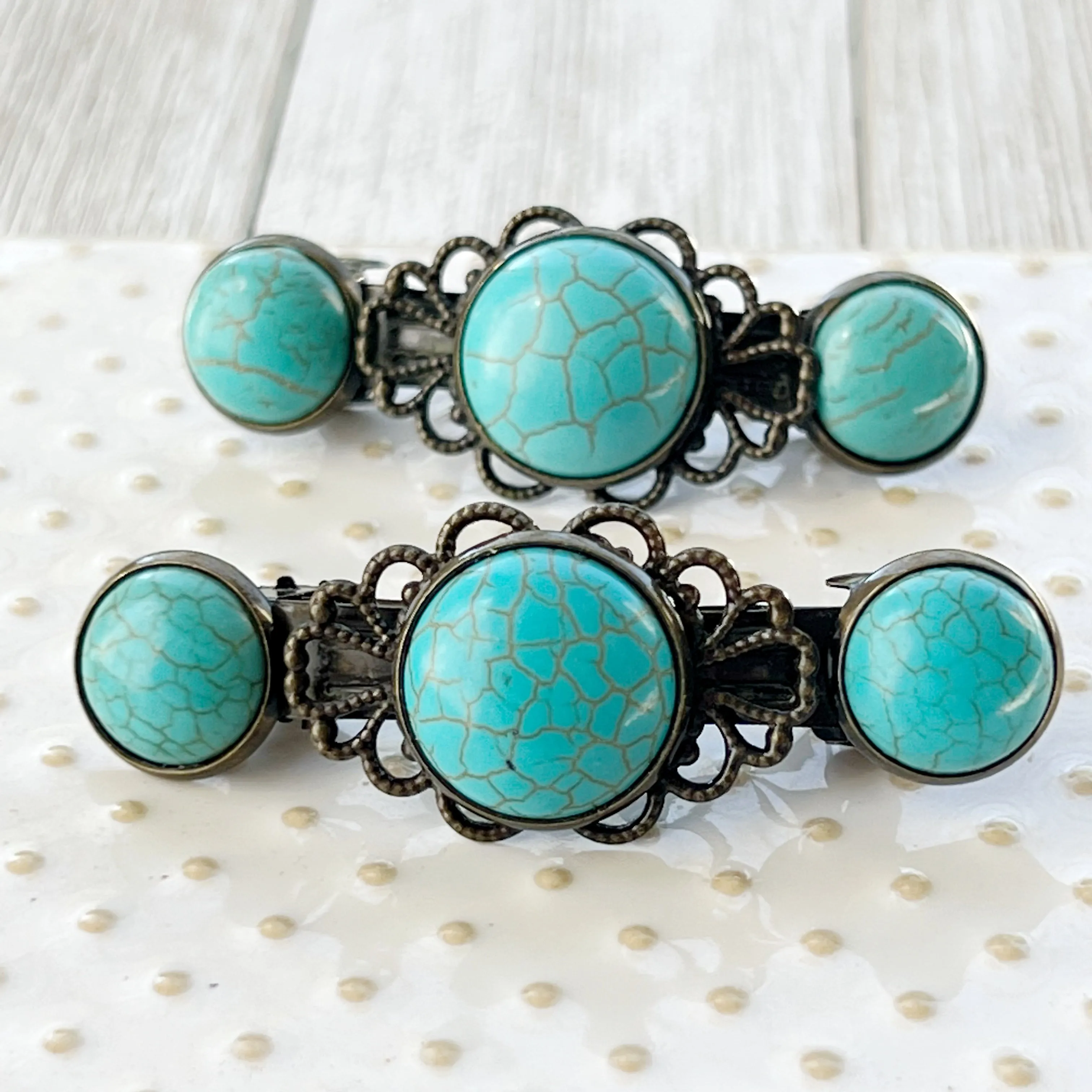 Western Turquoise Filigree Hair Barrettes: Stylish Southwestern Accents