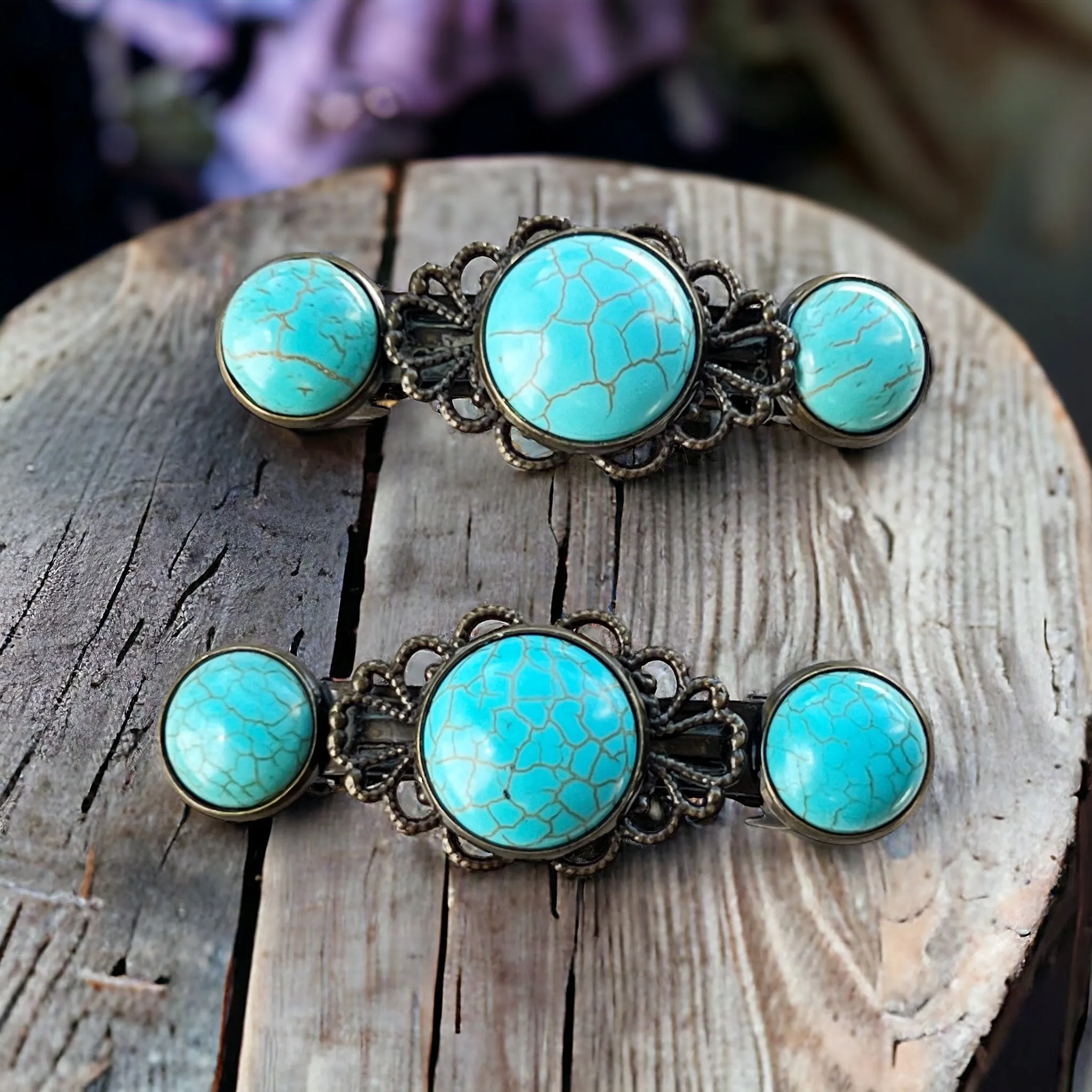 Western Turquoise Filigree Hair Barrettes: Stylish Southwestern Accents