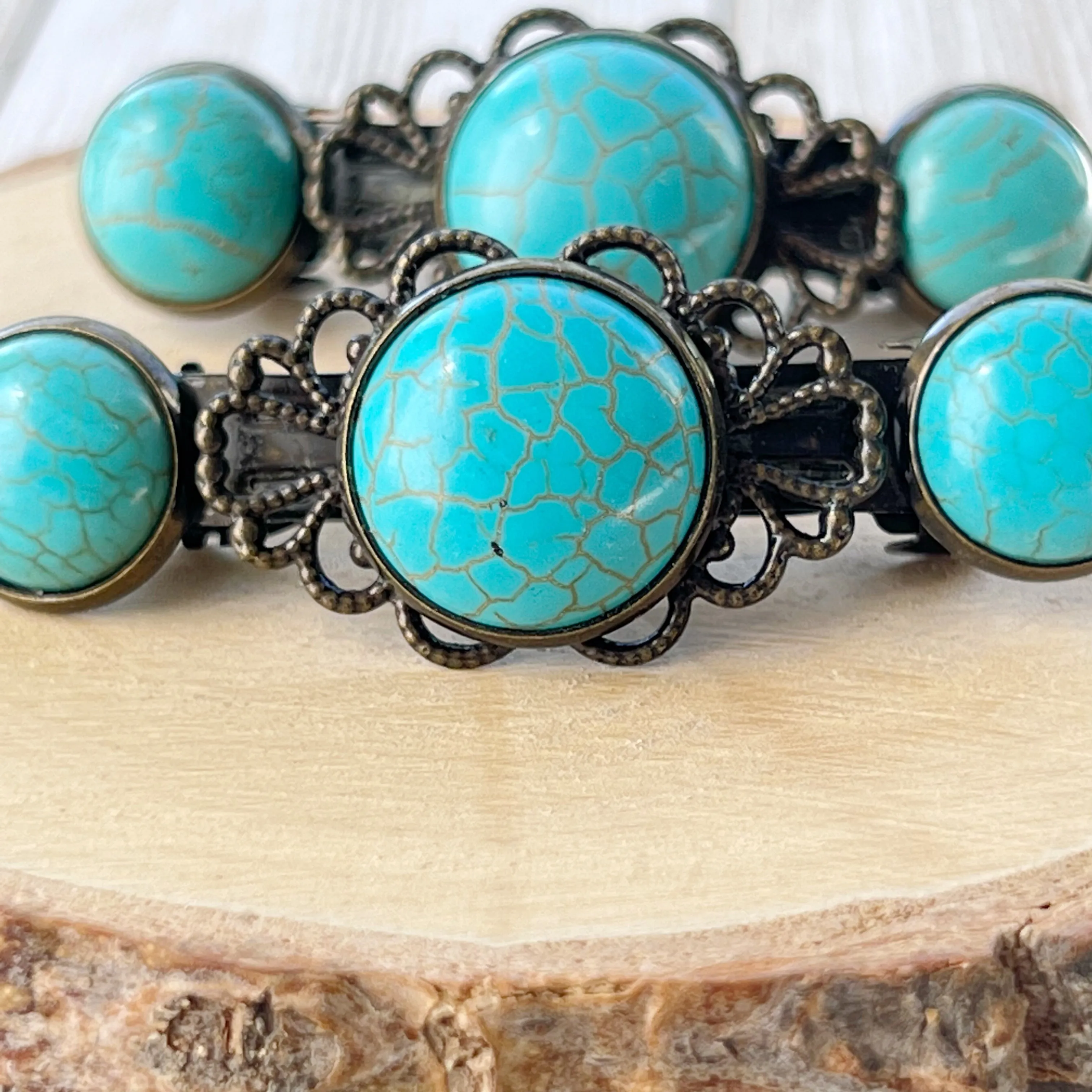 Western Turquoise Filigree Hair Barrettes: Stylish Southwestern Accents