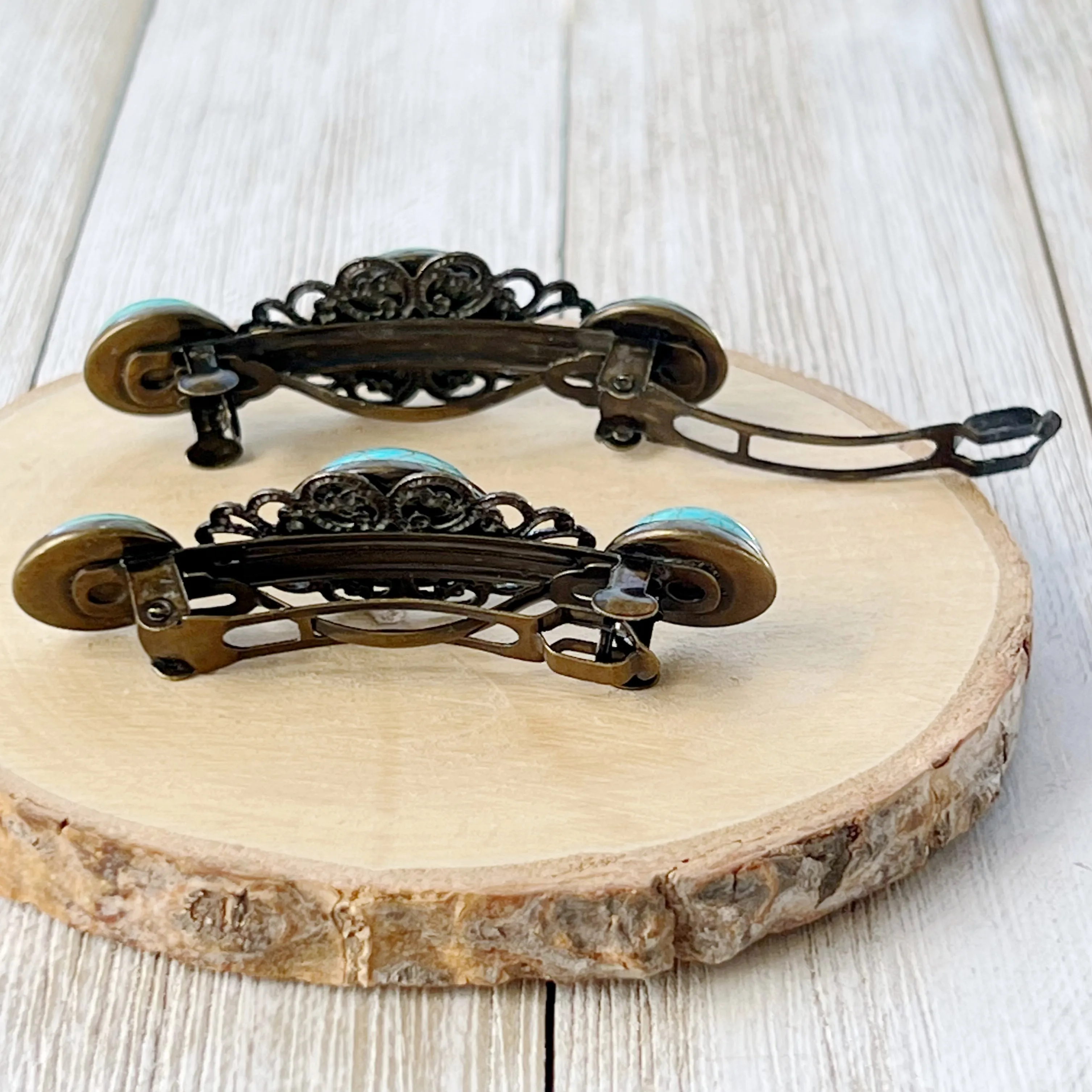 Western Turquoise Filigree Hair Barrettes: Stylish Southwestern Accents