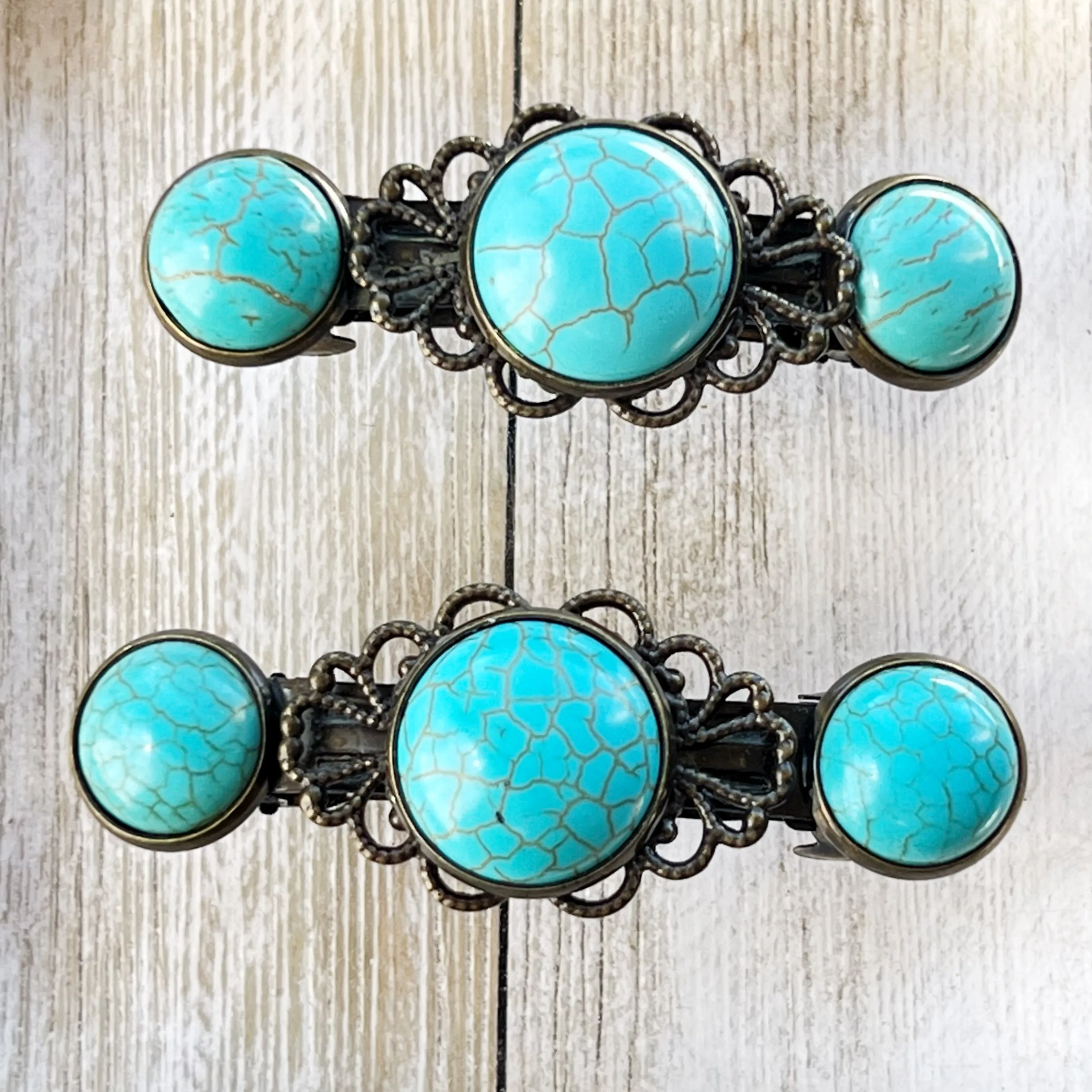 Western Turquoise Filigree Hair Barrettes: Stylish Southwestern Accents