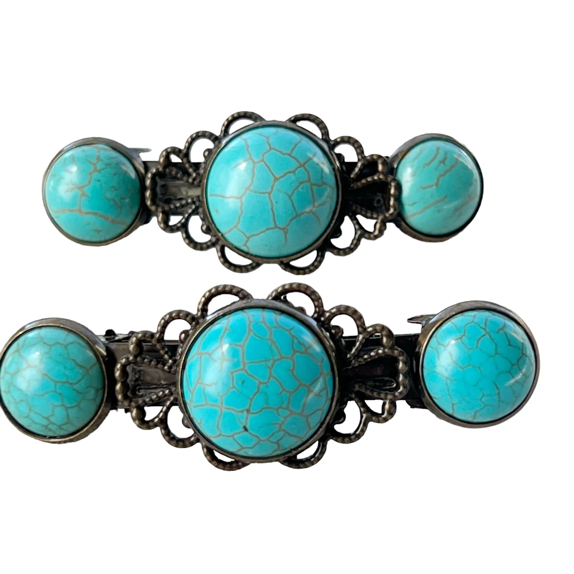 Western Turquoise Filigree Hair Barrettes: Stylish Southwestern Accents