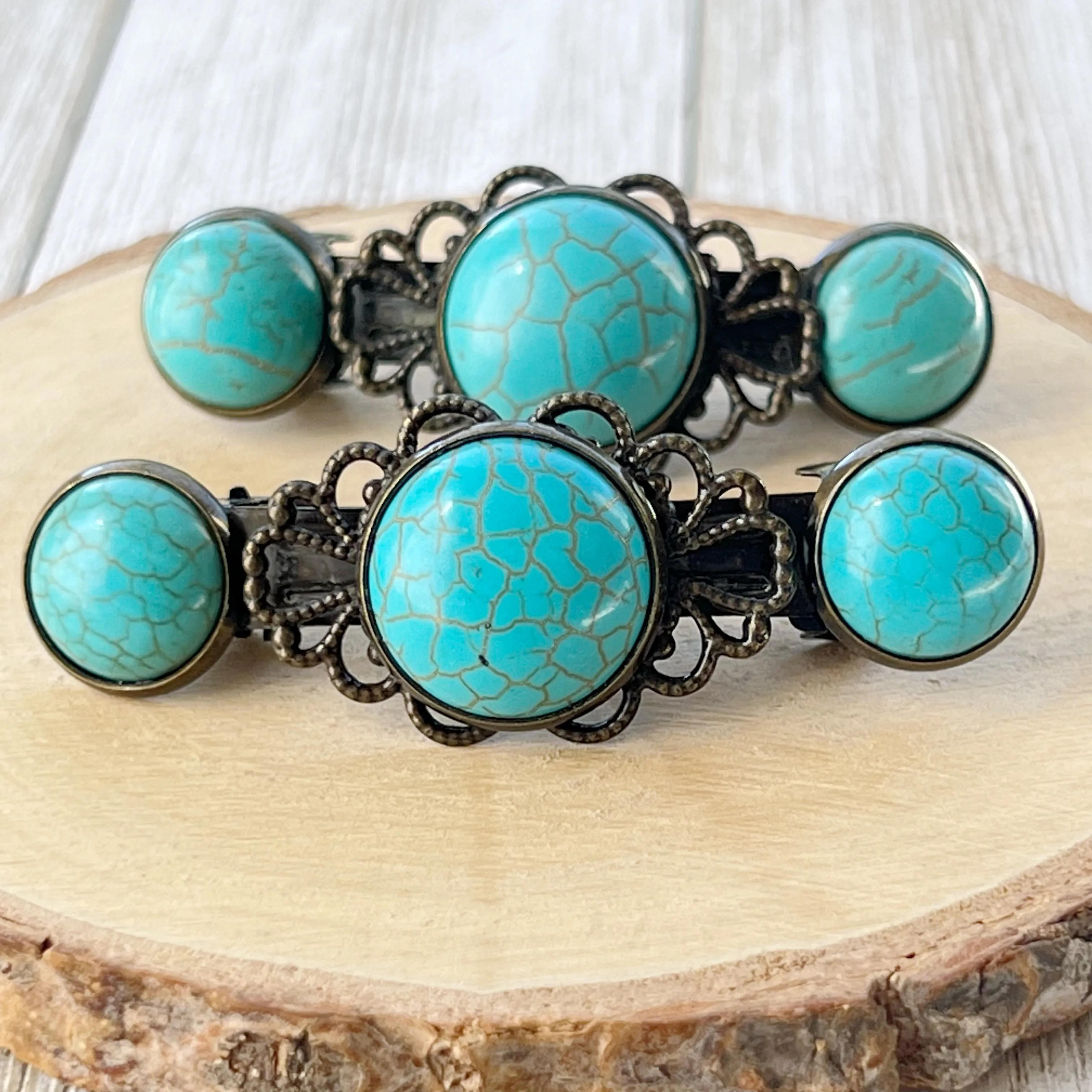Western Turquoise Filigree Hair Barrettes: Stylish Southwestern Accents