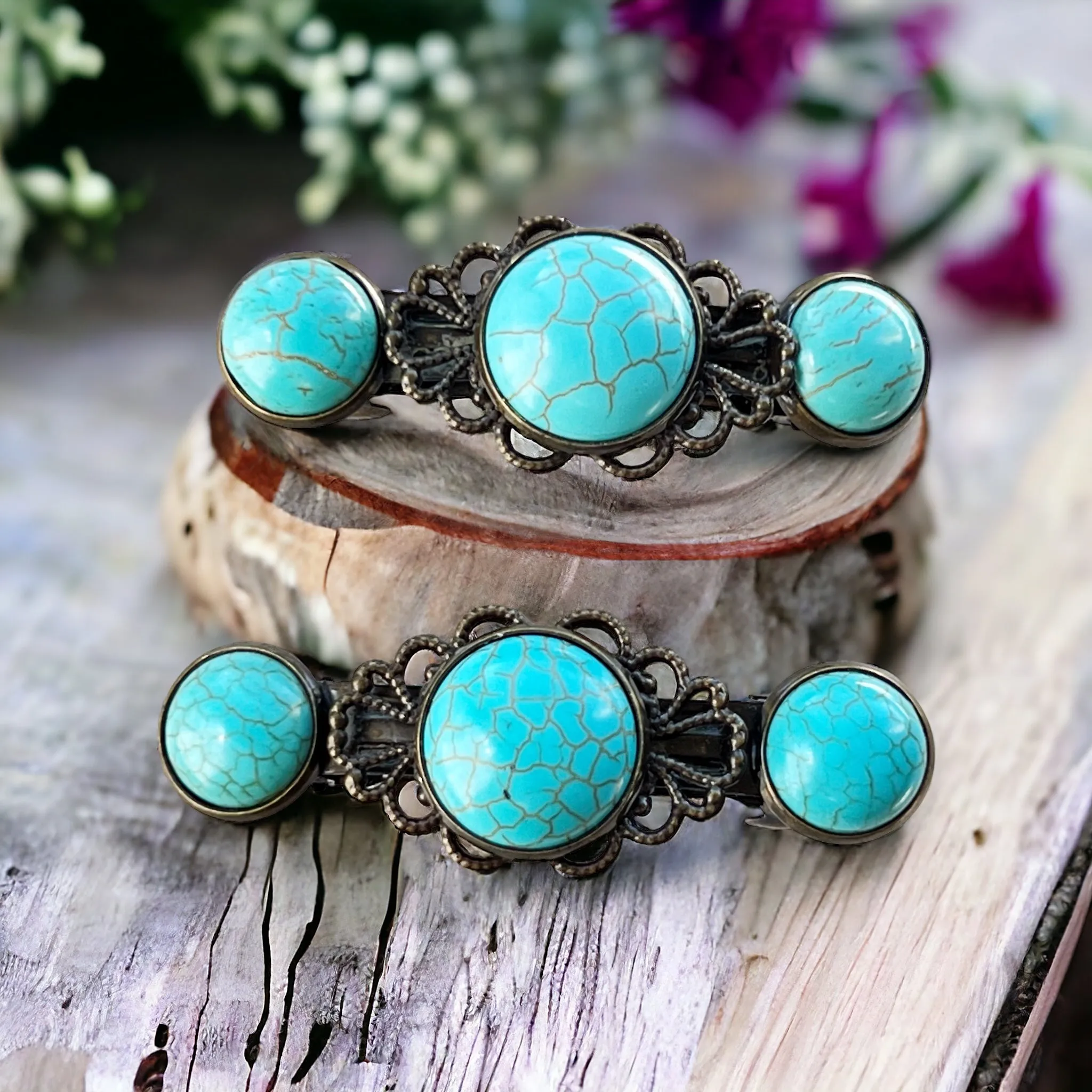 Western Turquoise Filigree Hair Barrettes: Stylish Southwestern Accents