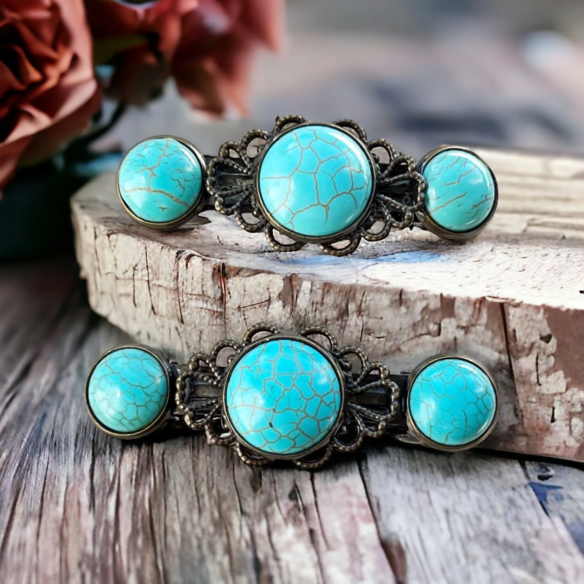 Western Turquoise Filigree Hair Barrettes: Stylish Southwestern Accents
