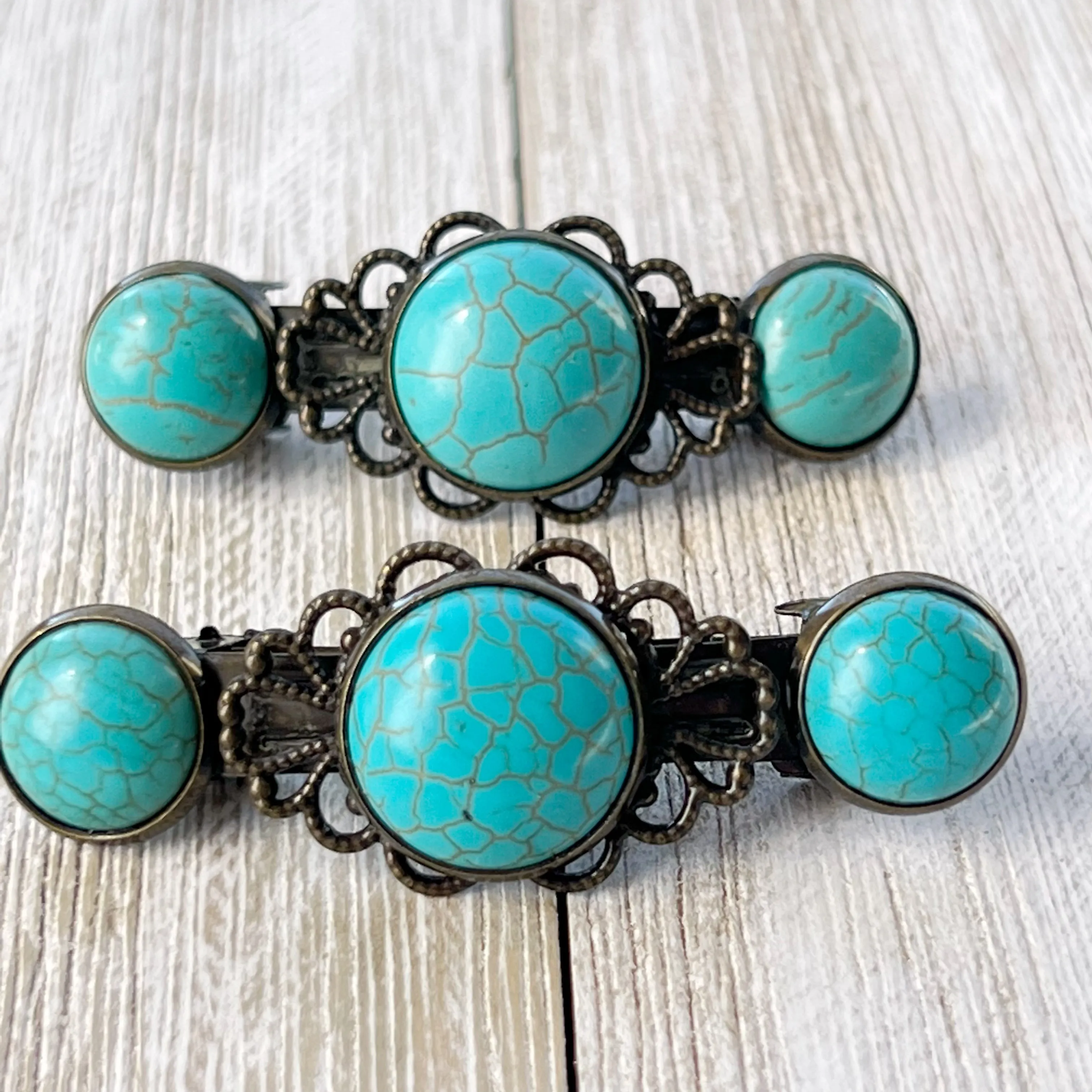 Western Turquoise Filigree Hair Barrettes: Stylish Southwestern Accents