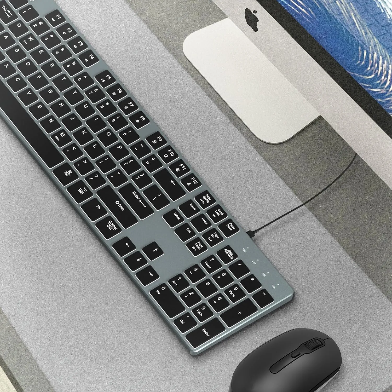 Wired Backlit Keyboard for Windows/Mac,Aluminum Slim & Quiet Full Size Keyboards Light Up with USB A/USB C Dual Interface,Compatible with iMac,MacBook,iPad,Laptop,PC-Gray Black
