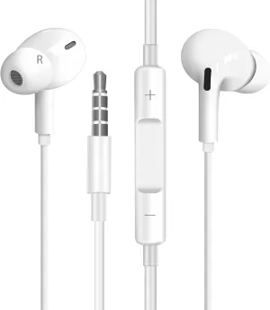 Wired Earbuds,Headphones Ear Buds Wired 3.5mm Jack,in-Ear Earphones with Microphone,Powerful Treble & Clear Bass,Headset Noise Cancelling Sound Quality bass,Ear Phones with Cord(Pure White)