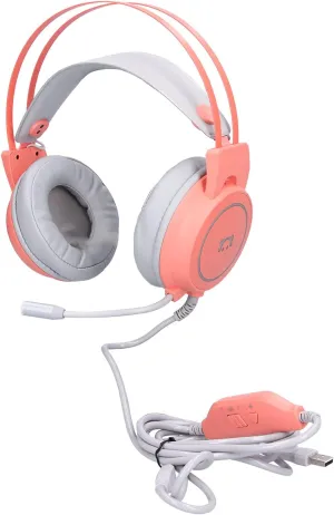 Wired Gaming Headset with Surround Sound, RGB Headphone, Omnidirectional Microphone, Lightweight and Portable for PC Games (Pink)