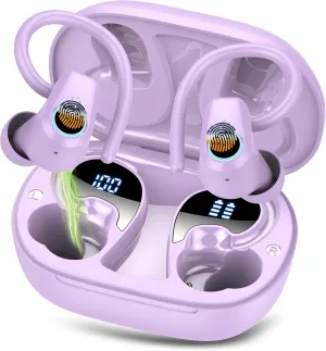 Wireless Earbuds, Bluetooth 5.3 Headphones Sport, In Ear buds Wireless Earbuds Bluetooth 50H Playtime LED Display, Deep Bass Stereo Noise Cancelling Headphones, IP7 Waterproof Earphones, Bright Purple