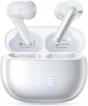 Wireless Earbuds, Bluetooth Ear Buds Headphones with LED Charging Case, Deep Bass Stereo Sound, 40 Hours Playtime, IP7, Lightweight in-Ear Earphones for iPhone Android Sports Workout