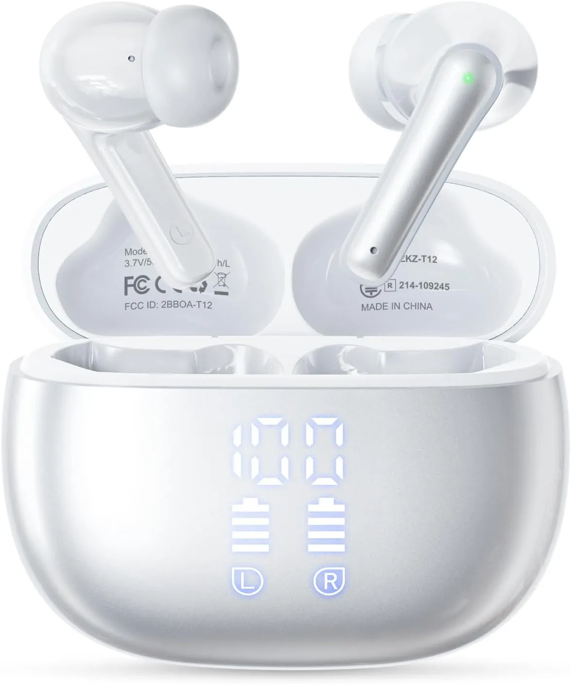Wireless Earbuds, Bluetooth Ear Buds Headphones with LED Charging Case, Deep Bass Stereo Sound, 40 Hours Playtime, IP7, Lightweight in-Ear Earphones for iPhone Android Sports Workout